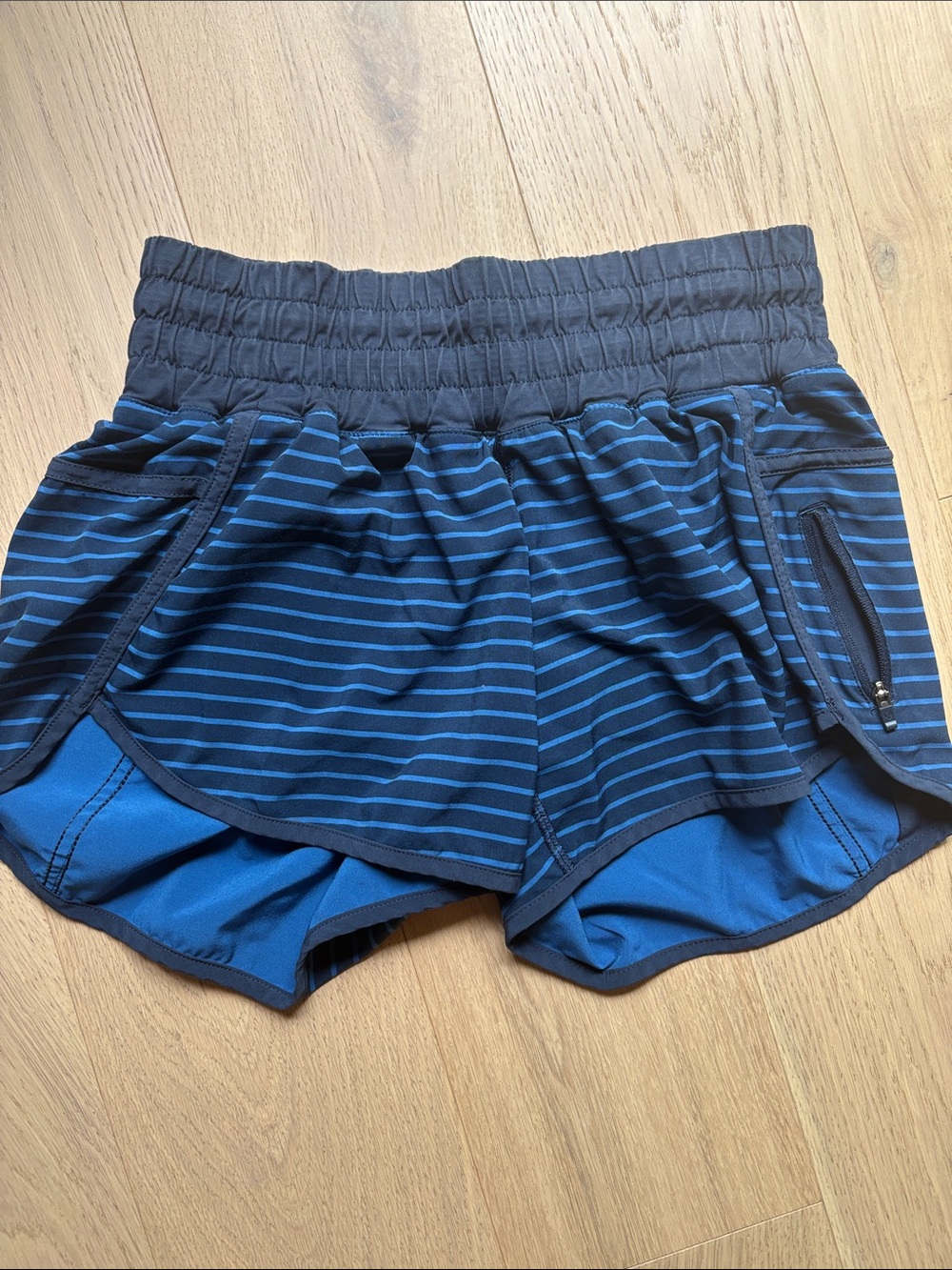 lululemon hot hottey Navy and Blue Striped Women's Athletic Shorts